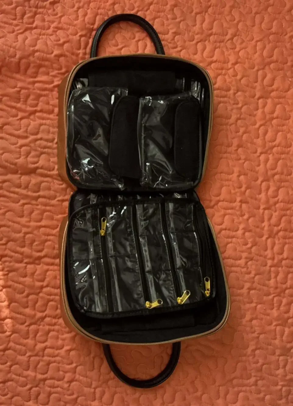 Metallic Gold Quilted Stowaway Travel Toiletry Jewelry Case Organizer Bag